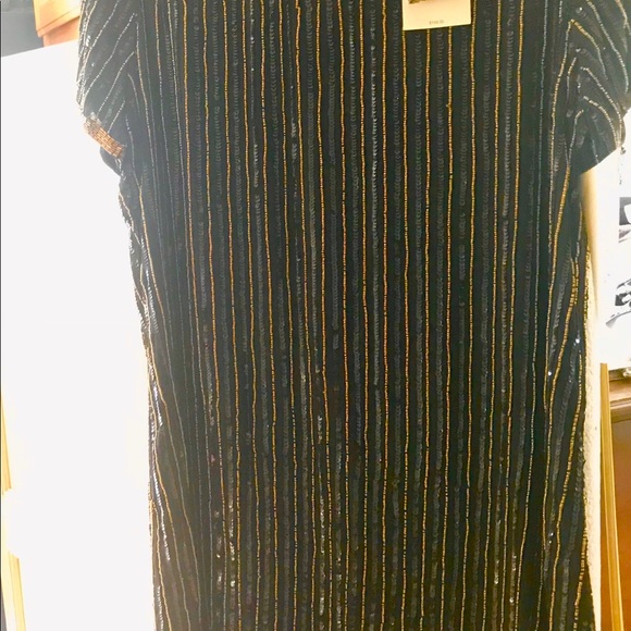 Boston Proper Black and Gold Striped Dress - Picture 6 of 8